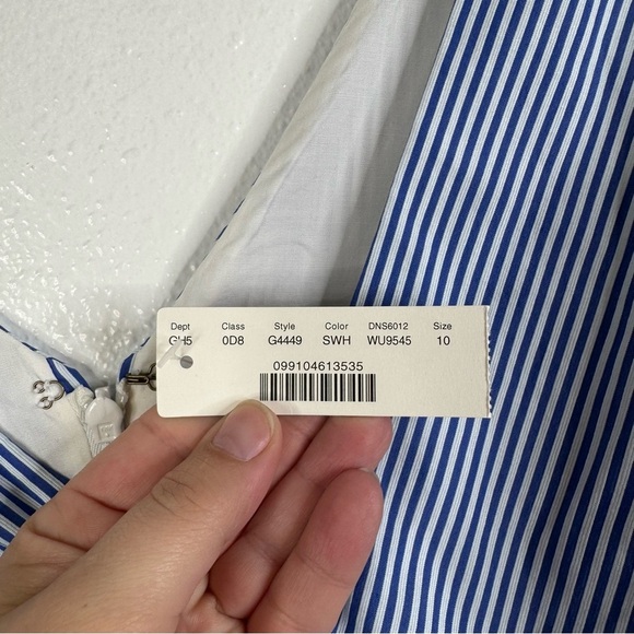 J. Crew NWT Blue Striped Rope Tie Waist V-Neck Sleeveless Dress Size 10 - Picture 5 of 7